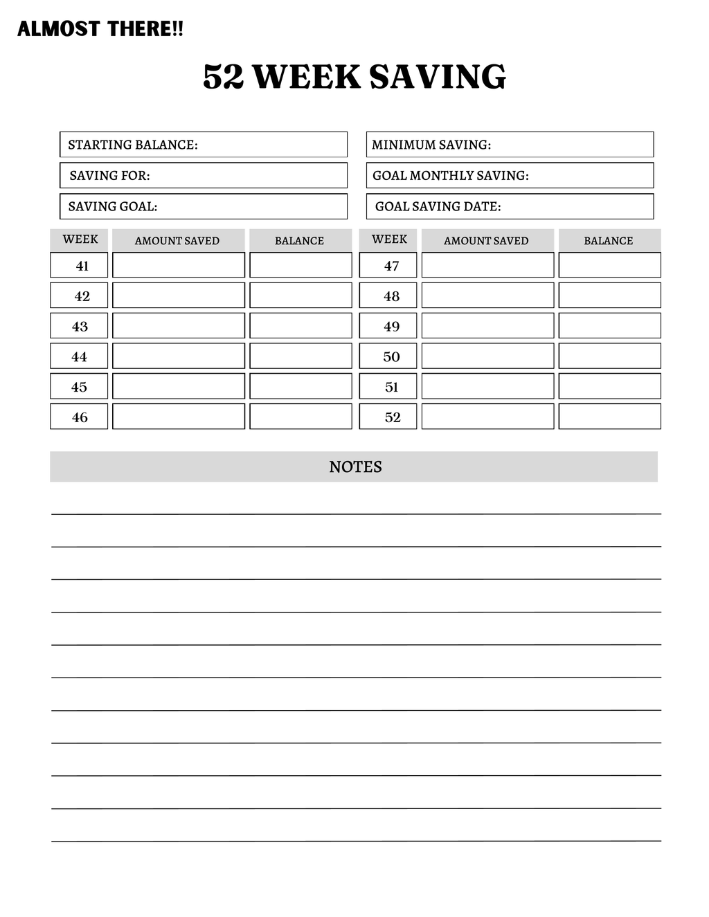 52 Week Savings Tracker (download/printable)