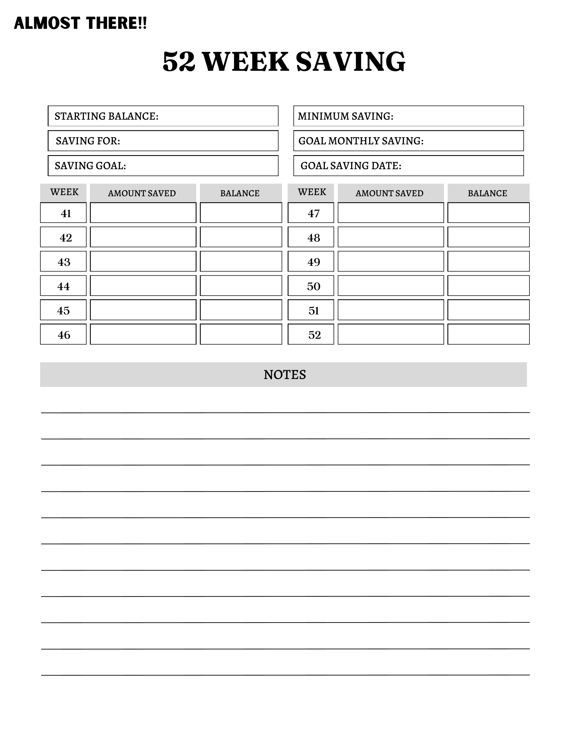 52 Week Savings Tracker (download/printable)