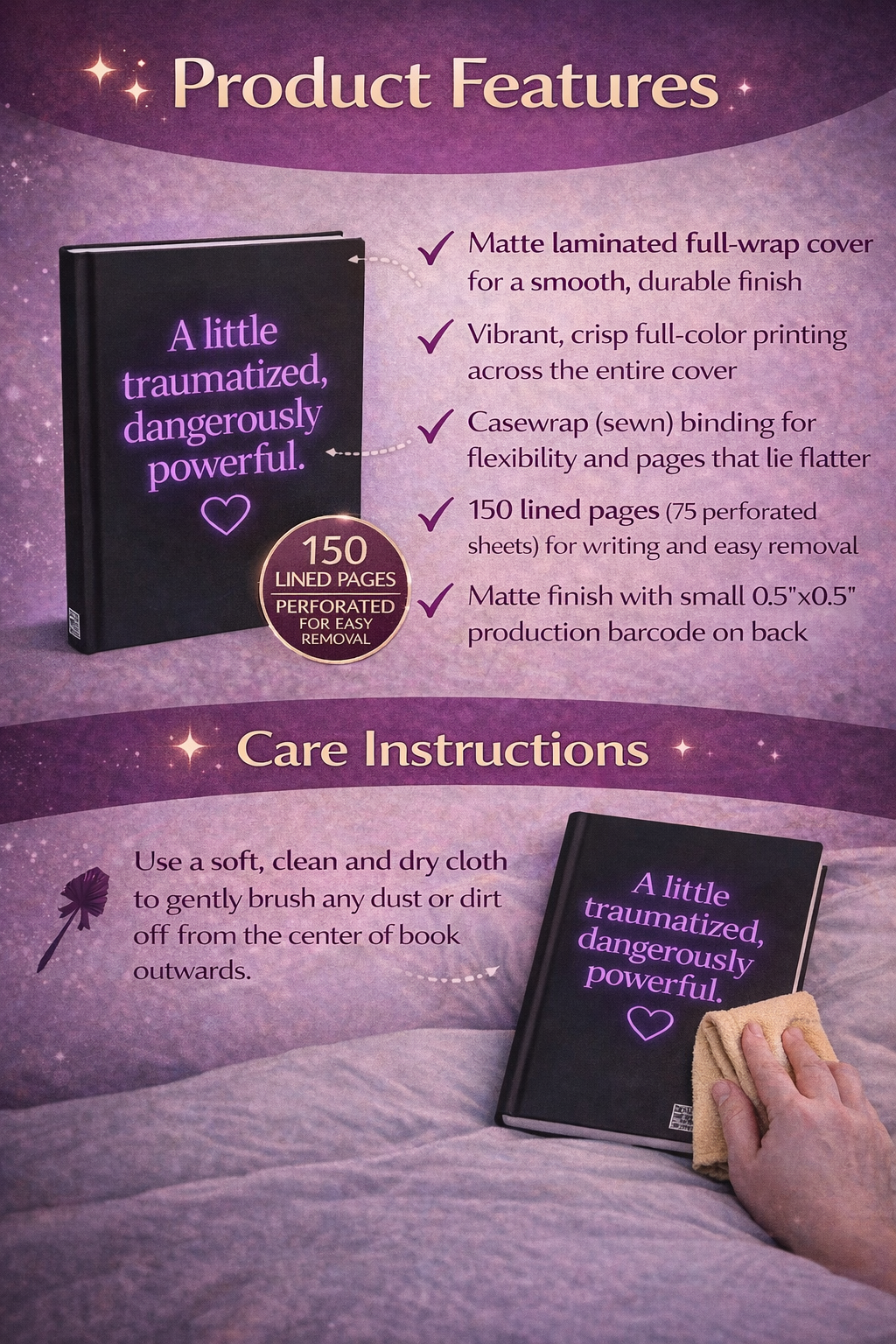 A Little Traumatized, Dangerously Powerful Journal |Black Matte Empowerment Journal with Neon Heart