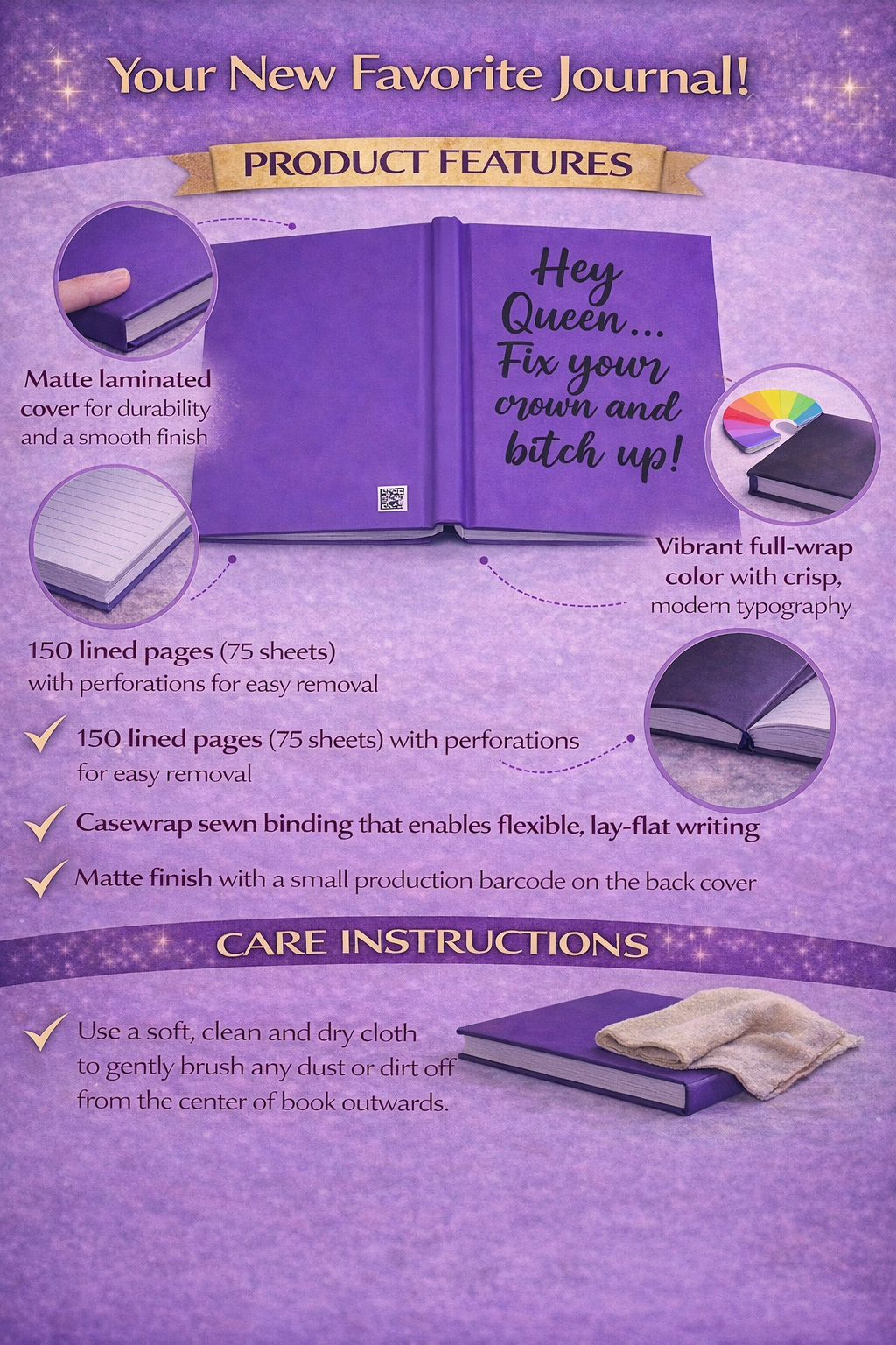 Hey Queen Fix Your Crown Journal Hardcover Empowerment & Self-Love Journal for Women