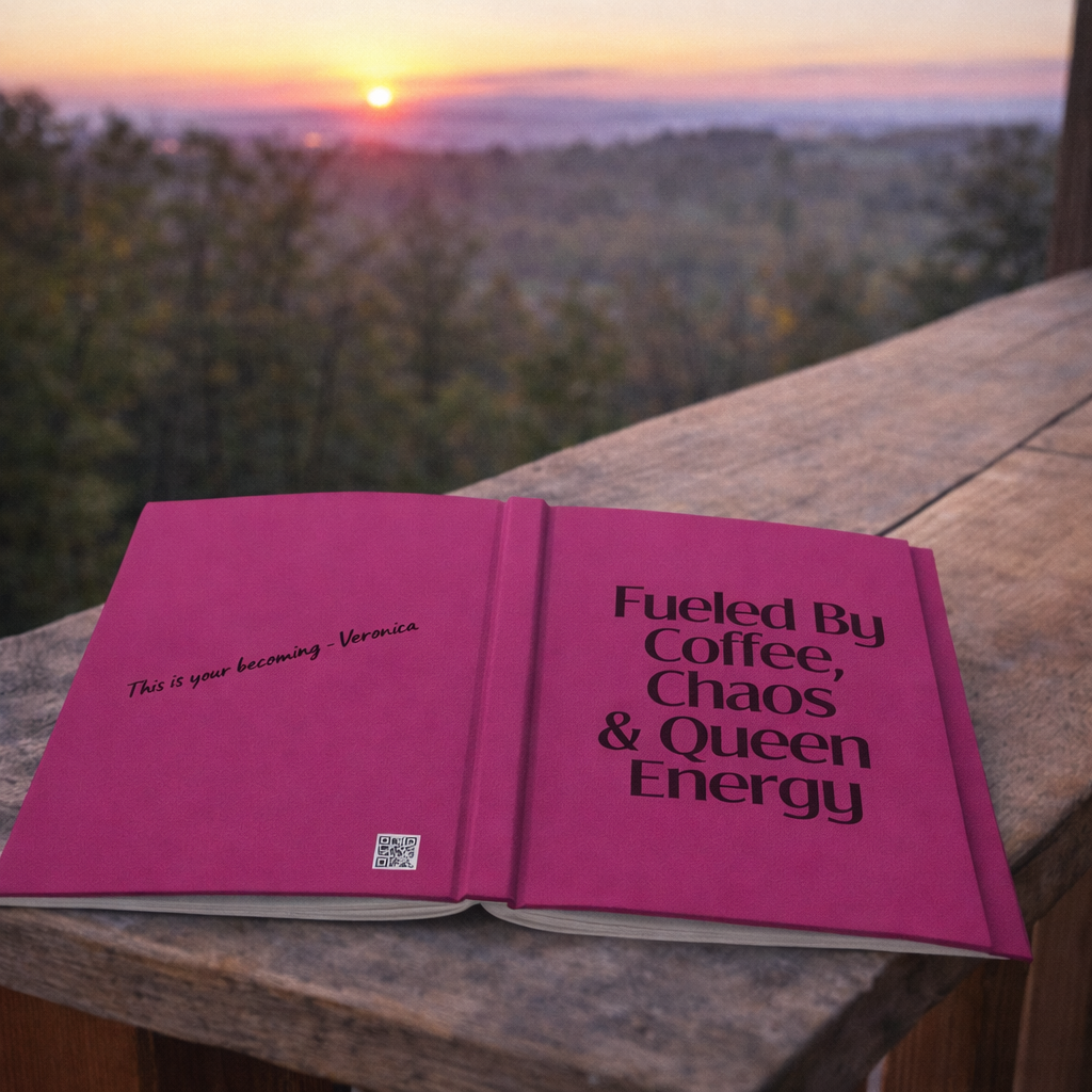 Fueled by Coffee, Chaos & Queen Energy Journal Pink Matte Hardcover Empowerment Journal for Women