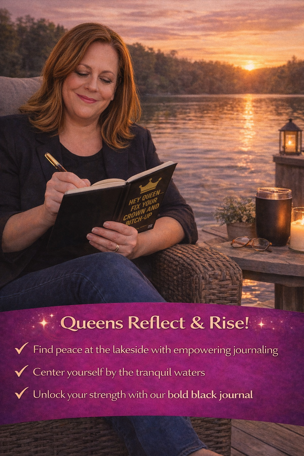 Hey Queen, Fix Your Crown and Bitch-Up Journal Matte Black & Gold Hardcover Empowerment Journal