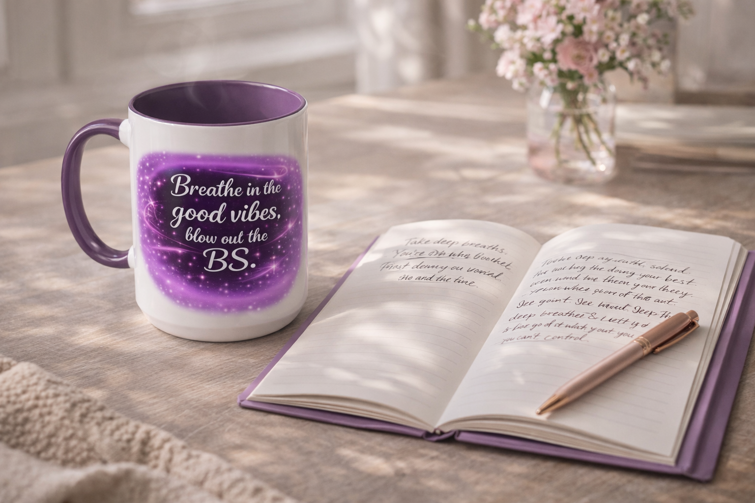 Breathe in the good vibes, blow out the BS Mug - Coffee Cup for ChatGPT Users & AI Enthusiasts - Mugs {{tags}}
