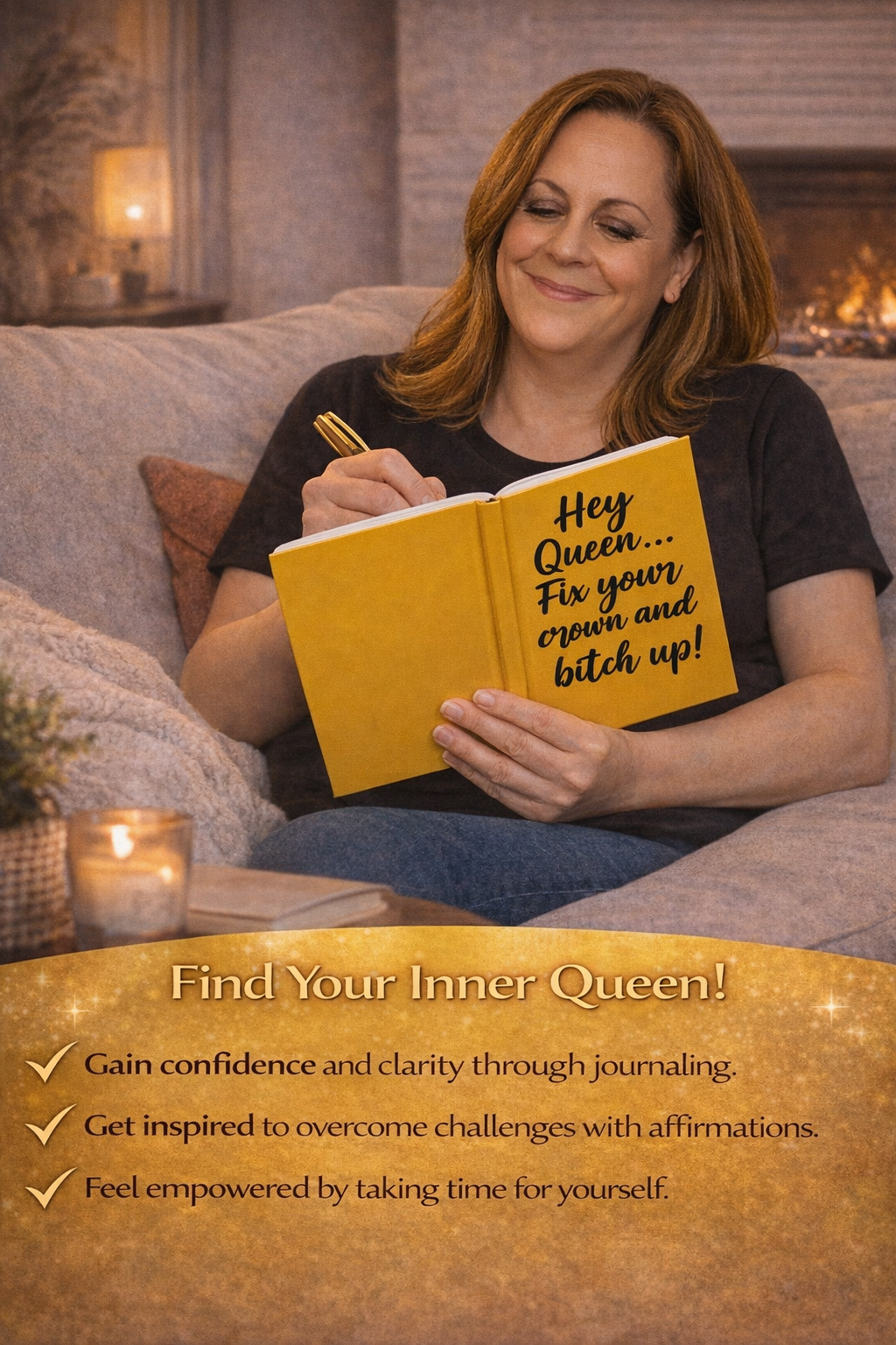 Hey Queen Fix Your Crown Journal Yellow Hardcover Empowerment & Self-Love Journal for Women