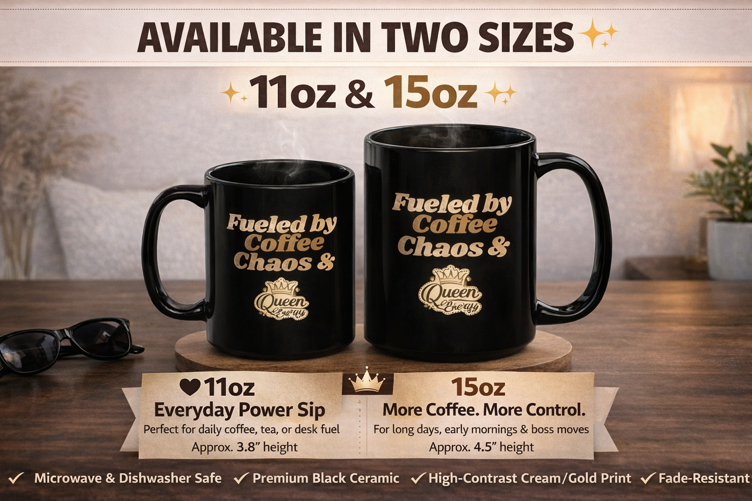 Fueled by Coffee Chaos Queen Energy Mug - Coffee Cup for ChatGPT Users & AI Enthusiasts - Mugs {{tags}}