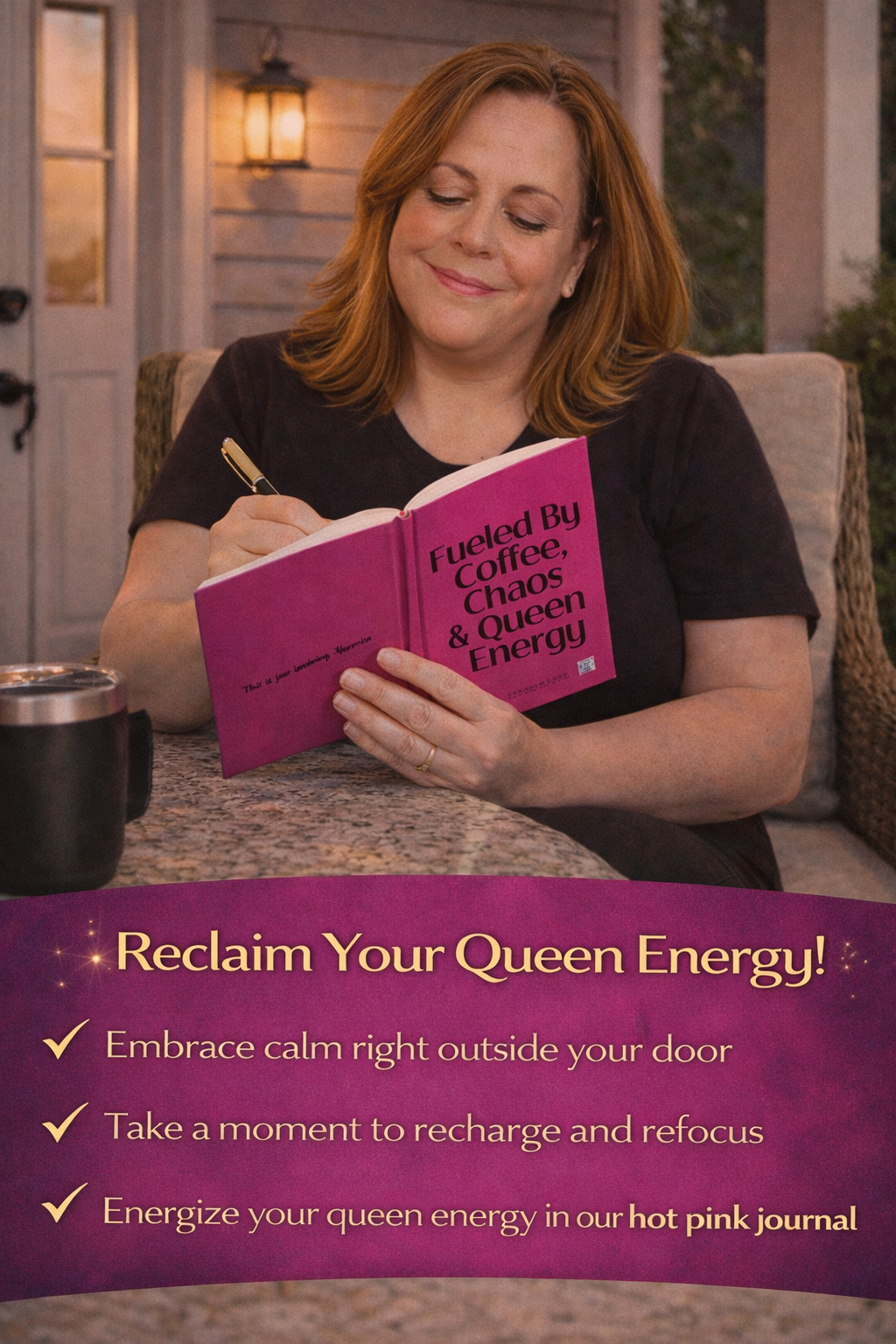 Fueled by Coffee, Chaos & Queen Energy Journal Pink Matte Hardcover Empowerment Journal for Women