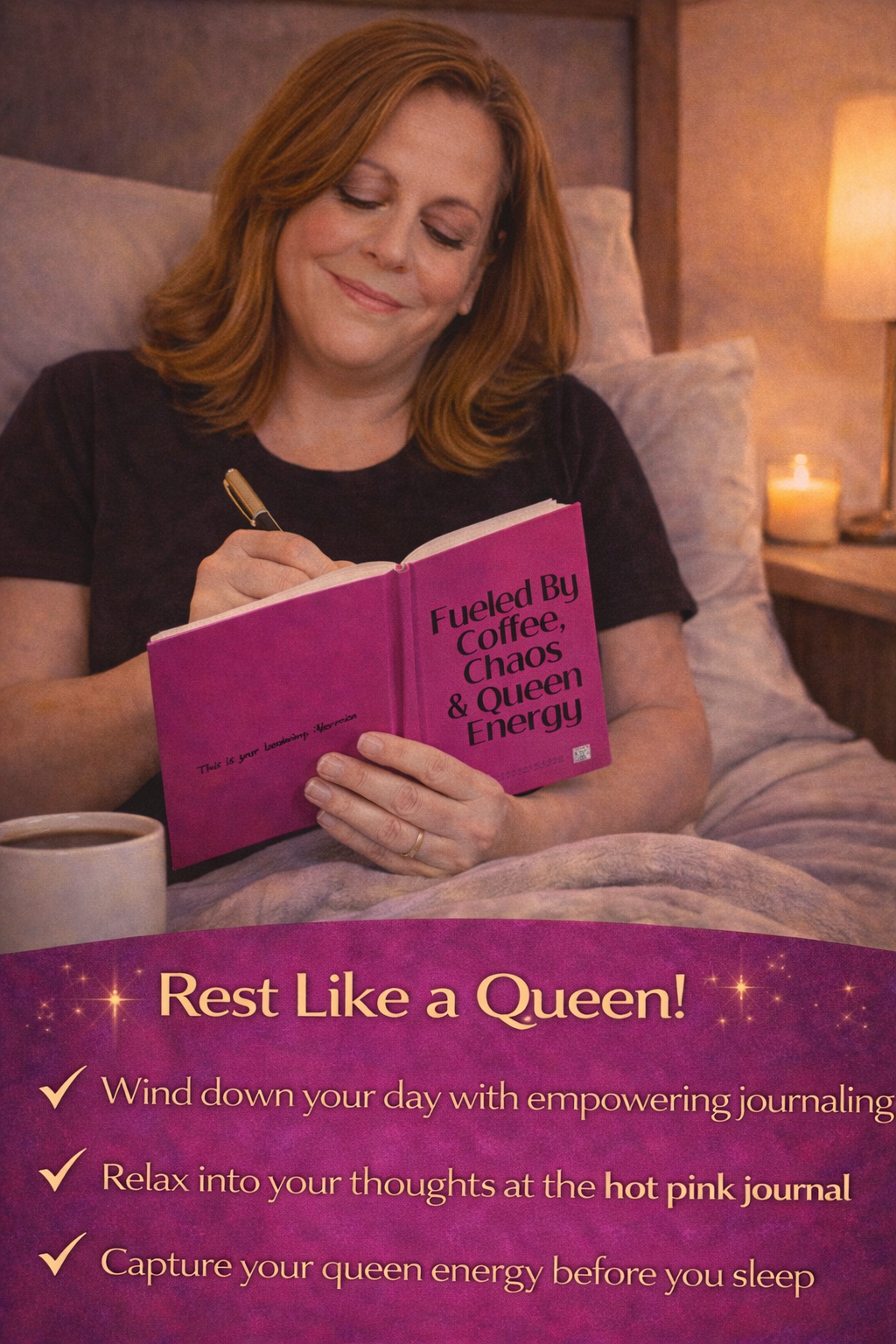 Fueled by Coffee, Chaos & Queen Energy Journal Pink Matte Hardcover Empowerment Journal for Women