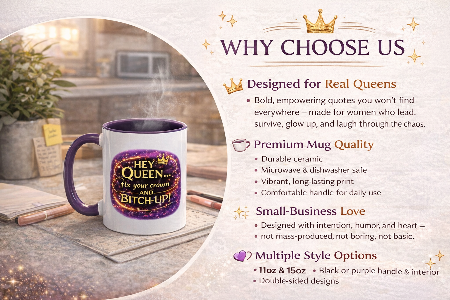 Queen Crown Coffee Mug - Grab Your Coffee - Empowerment Cup for ChatGPT Users - Mugs {{tags}}