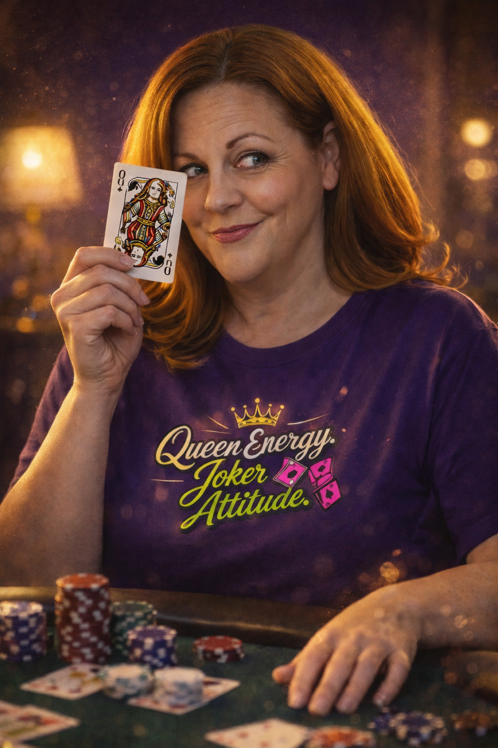 Queen Energy Joker Attitude T-Shirt - Bold Empowerment Tee for ChatGPT Users & AI Enthusiasts - T-Shirts {{tags}}
