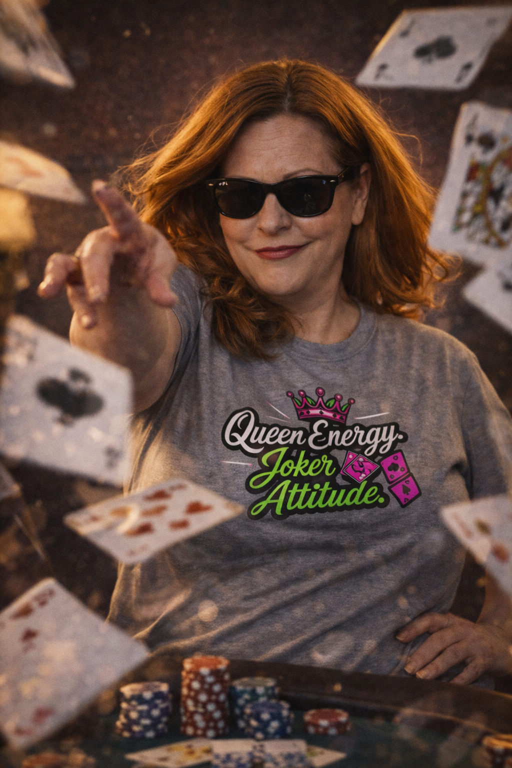 Queen Energy Joker Attitude T-Shirt - Bold Empowerment Tee for ChatGPT Users & AI Enthusiasts - T-Shirts {{tags}}