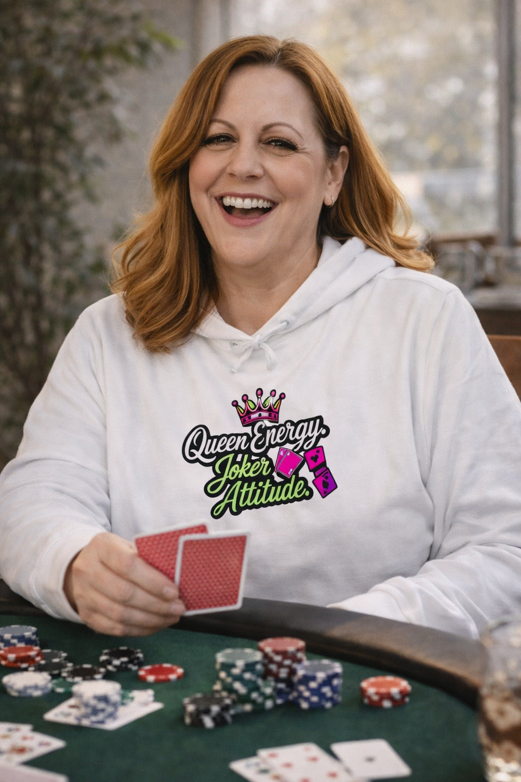Queen Energy Joker Attitude Hoodie - Bold Empowerment Sweatshirt for ChatGPT Users & AI Enthusiasts - Hoodies {{tags}}